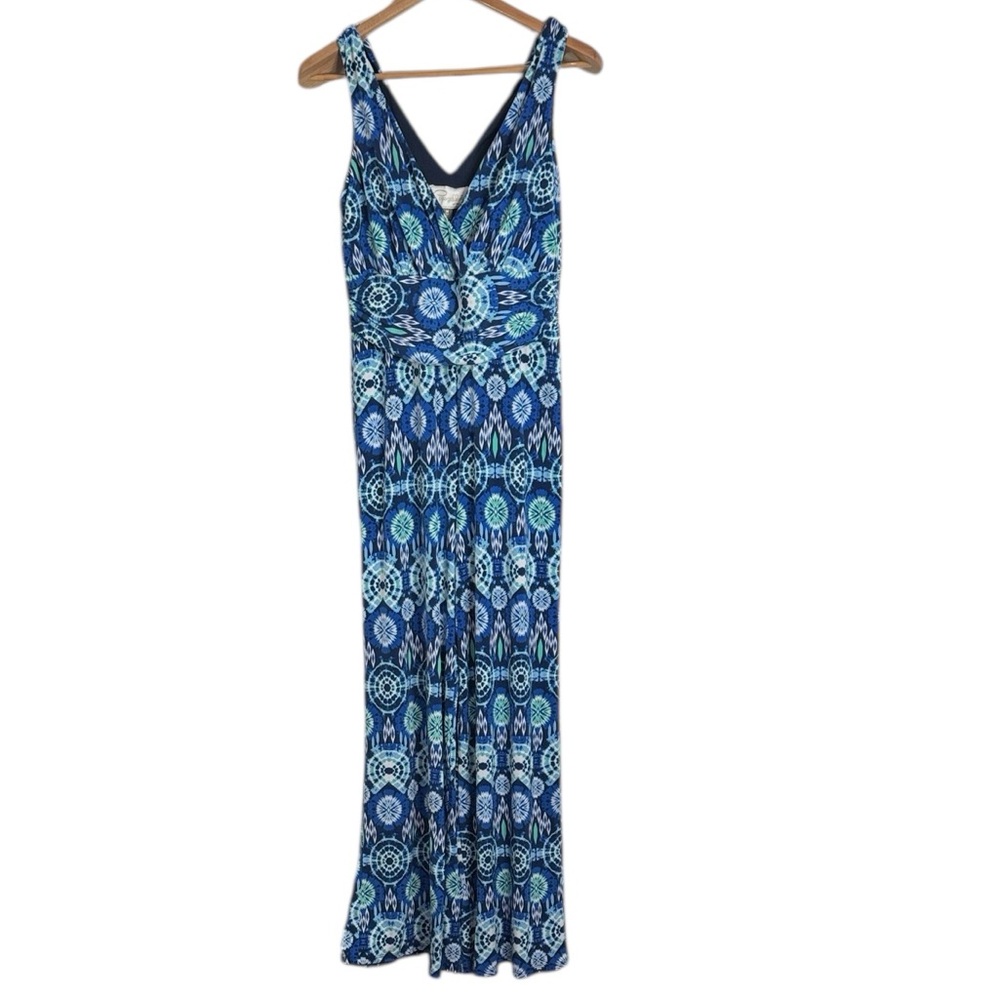 Pappagallo White/Navy Multi Tie-dye Wide Leg Sleeveless  Jumpsuit size M